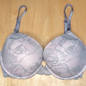 Like New Victoria's Secret Sparkly Silver/Pink Lace Biofit Demi Uplift Bra.